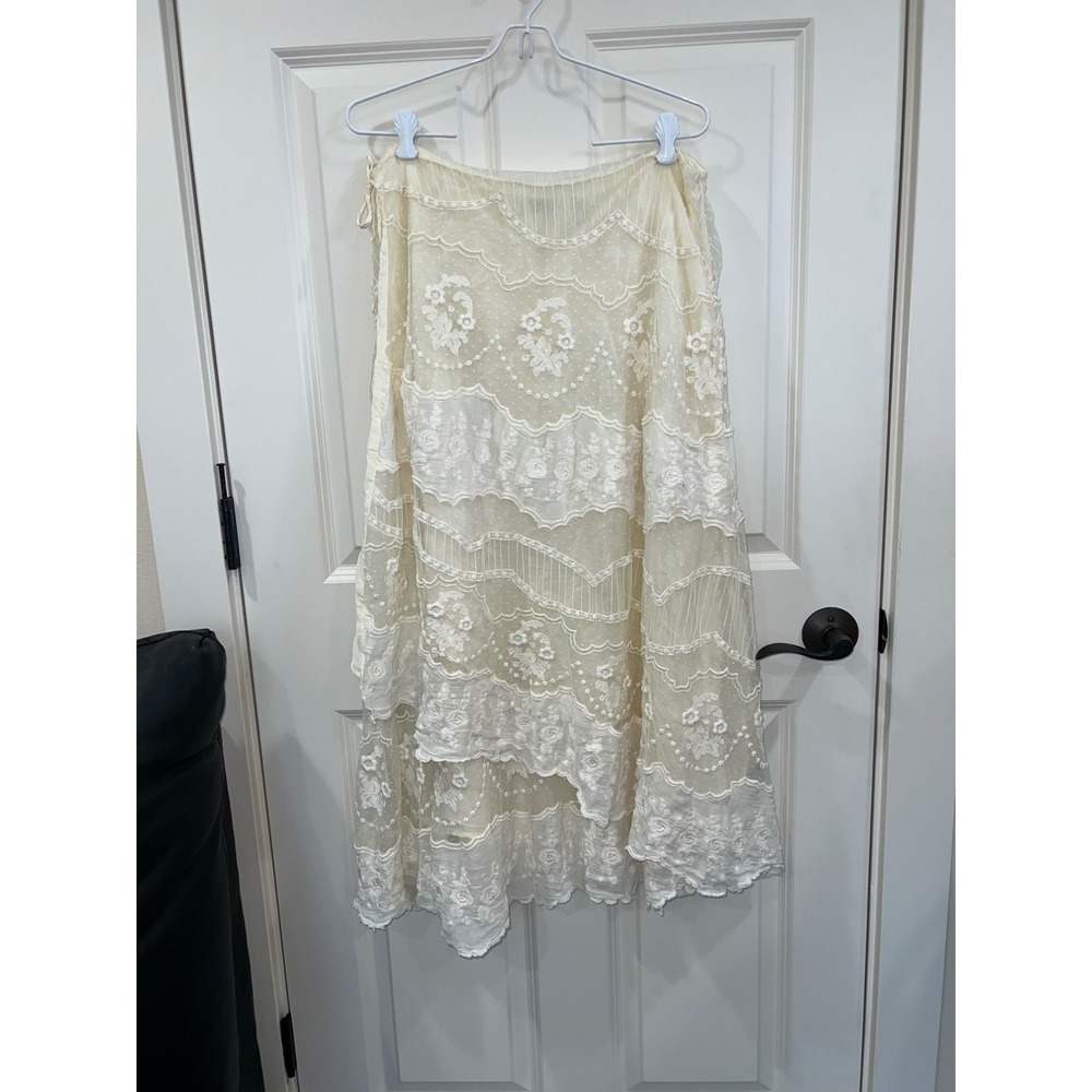 Polo Ralph Lauren Raw Tiered Embroidered Lace Pintucked Netting Wrap Skirt Sz 12